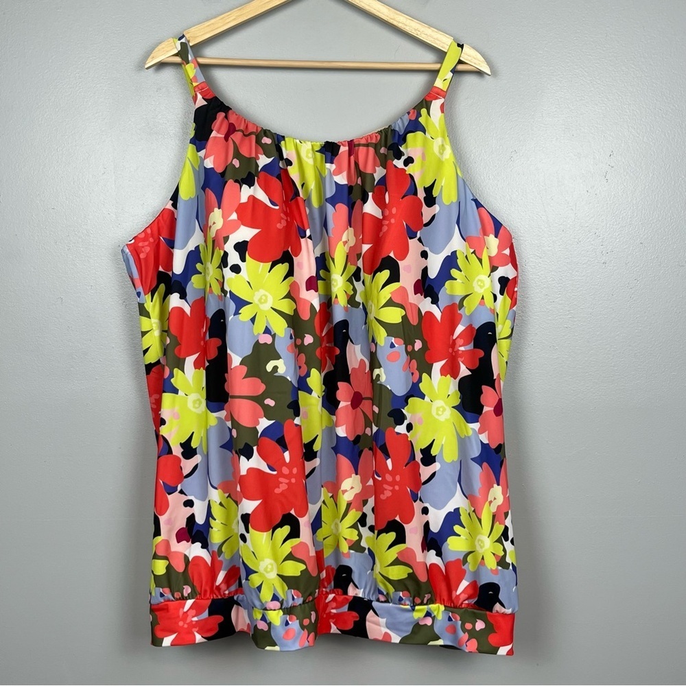 Swim by Cacique vibrant floral modest adjustable straps tankini top, size 26.